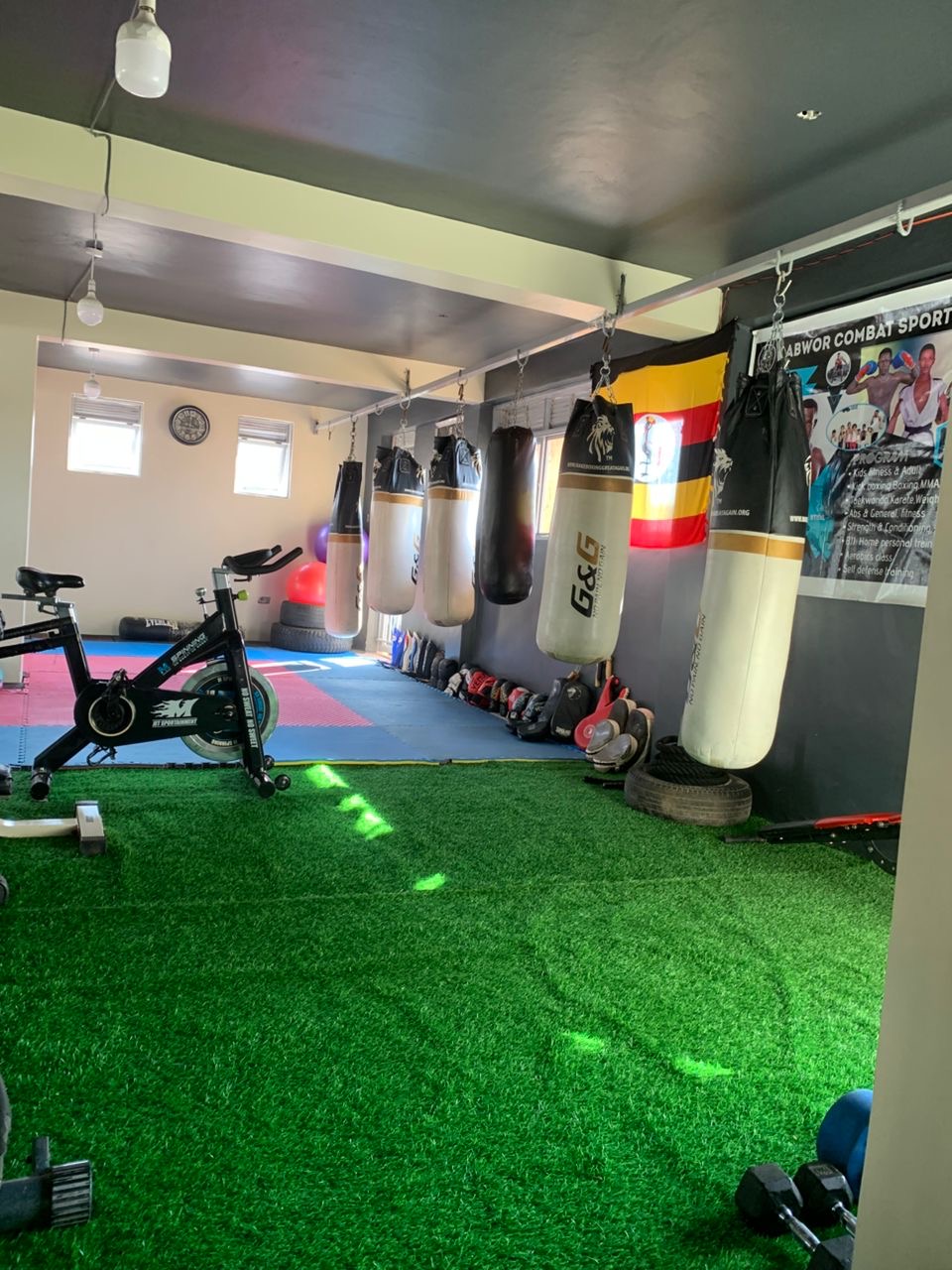 Punch bags and training floor